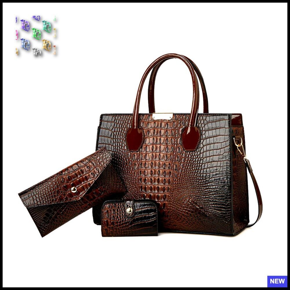 Luxury Crocodile Pattern Tote Handbag Set Vegan Leather Wallet Satchel Purse